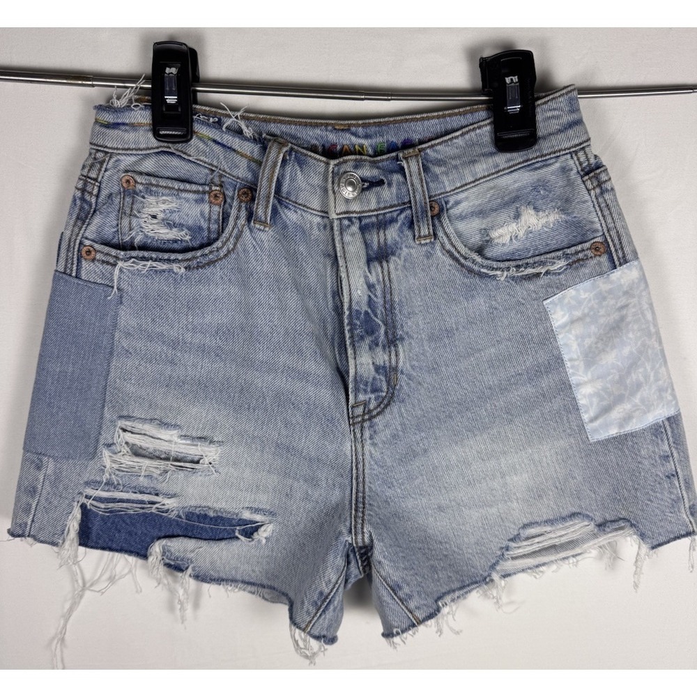 American Eagle Patchwork Distressed Denim Shorts Women's Size 0 Festival Rainbow